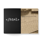 Black and beige mouse pad with HTML code and keyboard design