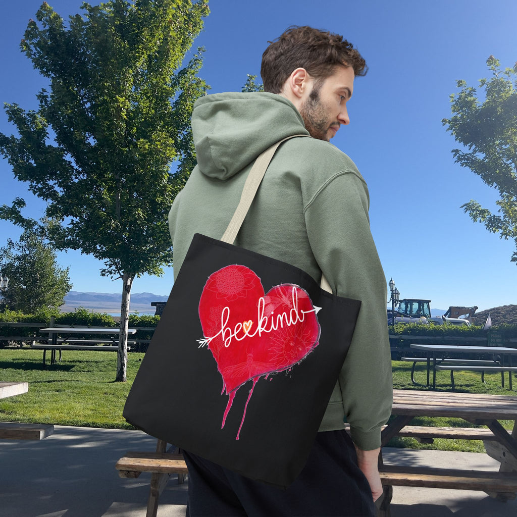 Bag, Be Kind Heart Tote Bag — Personalized Inspirational Canvas Tote