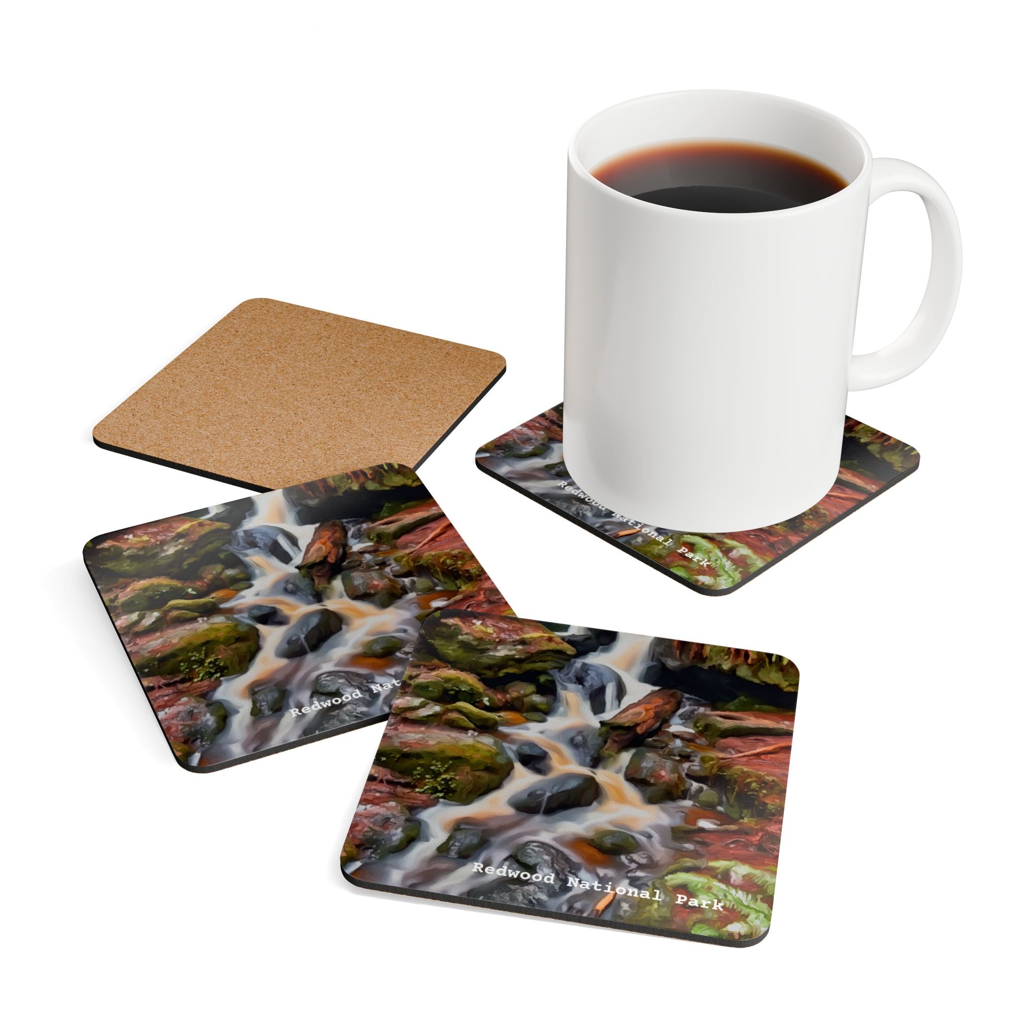 Coaster Set (4), Redwood National Park Stylized Photo Hardboard Back