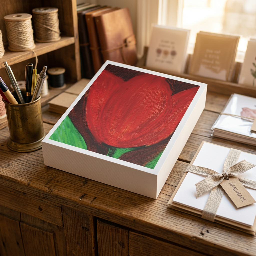 Greeting Card, Red Tulip Acrylic Painting