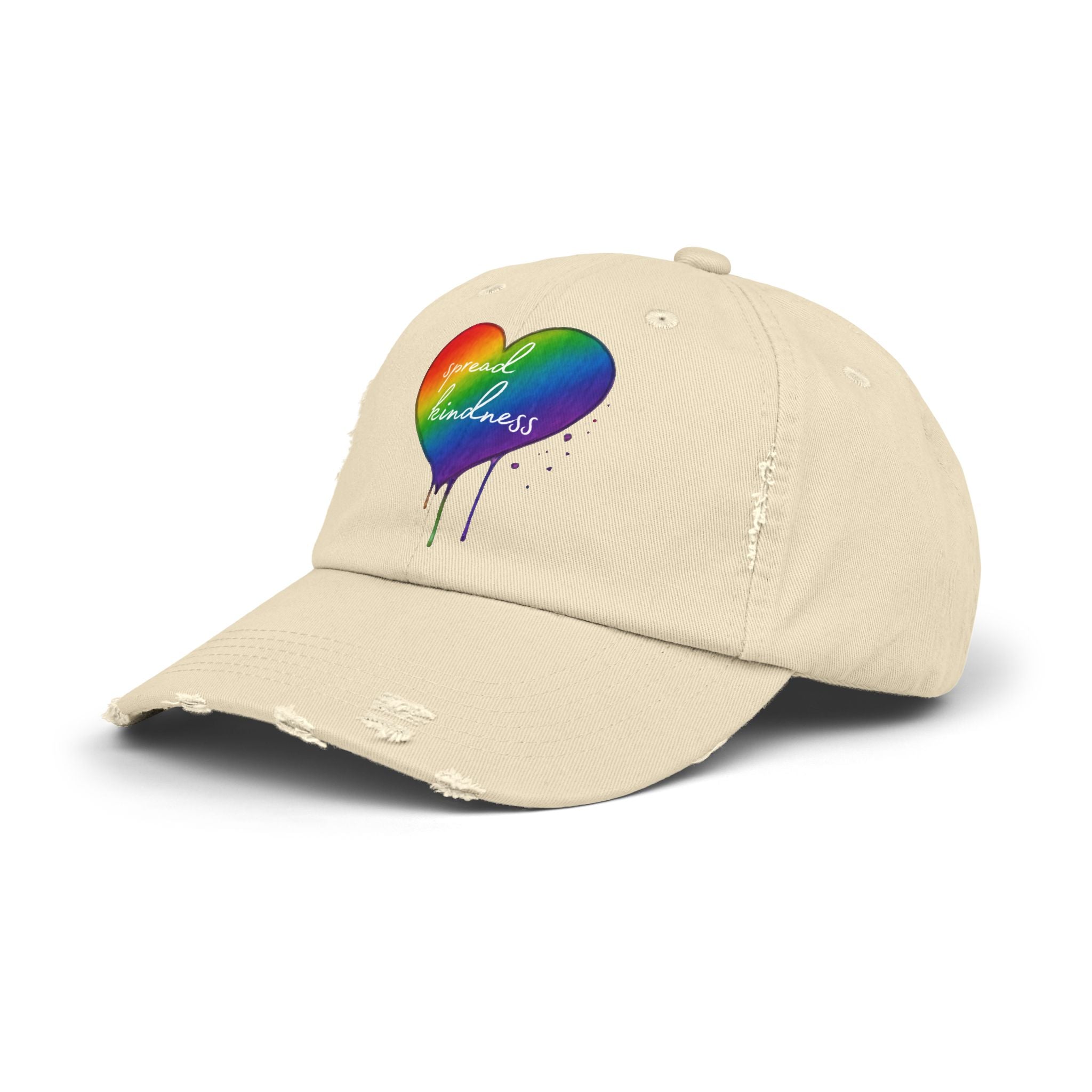 Cap, Rainbow Drip Heart "Spread Kindness" - Distressed
