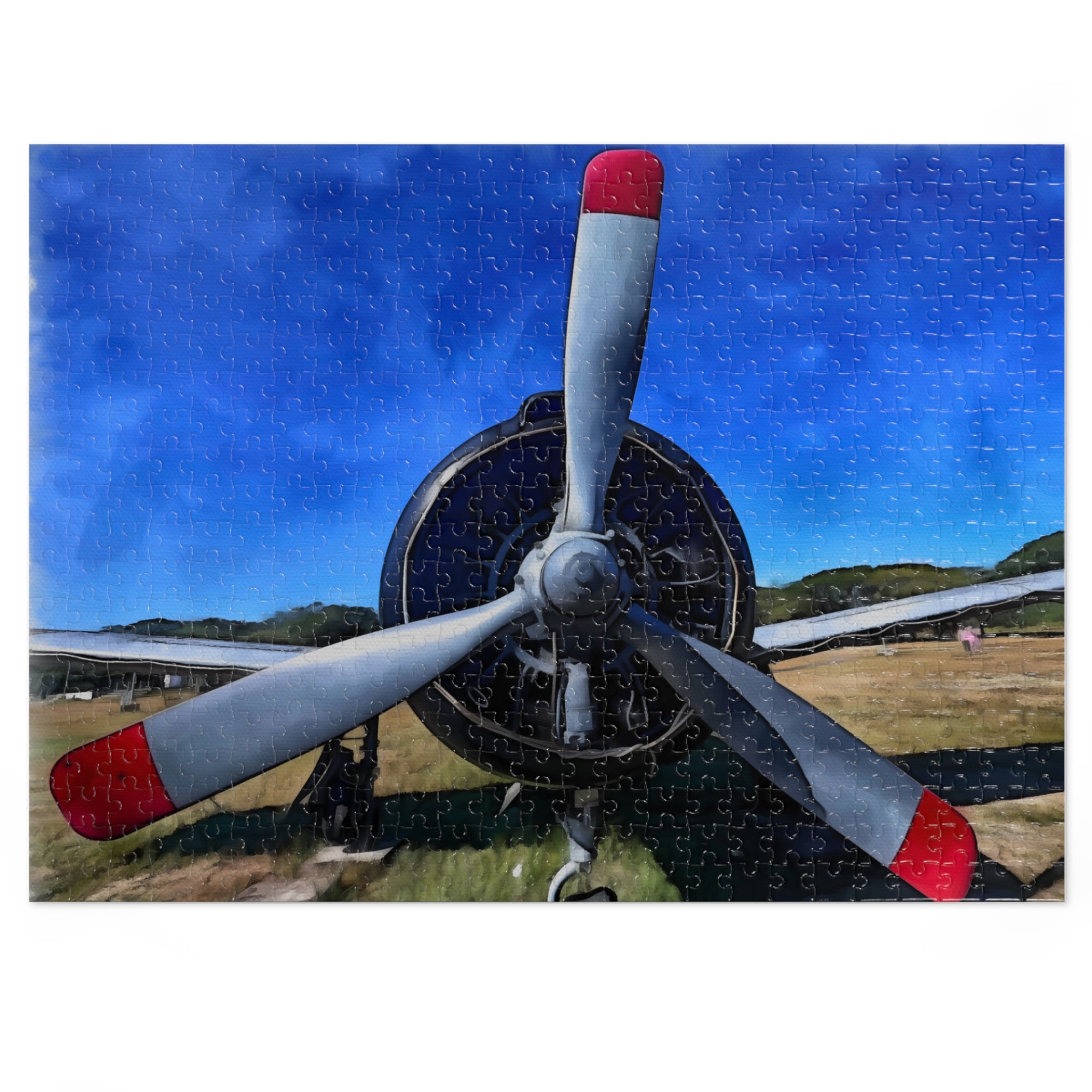 Jigsaw puzzle of Airplane with red tipped propellers