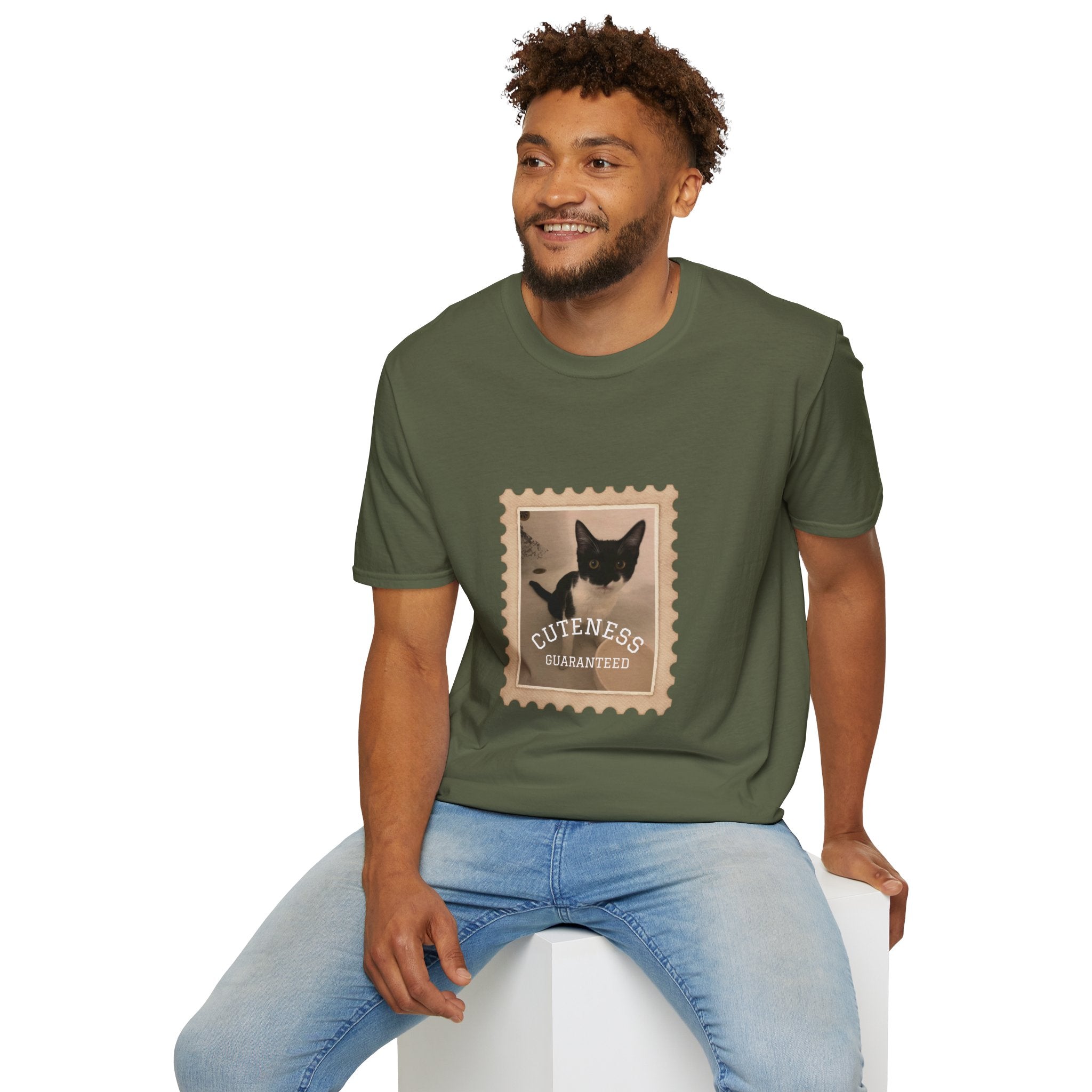 Cat Stamp T-Shirt – 'Cuteness Guaranteed' Vintage Photo Tee