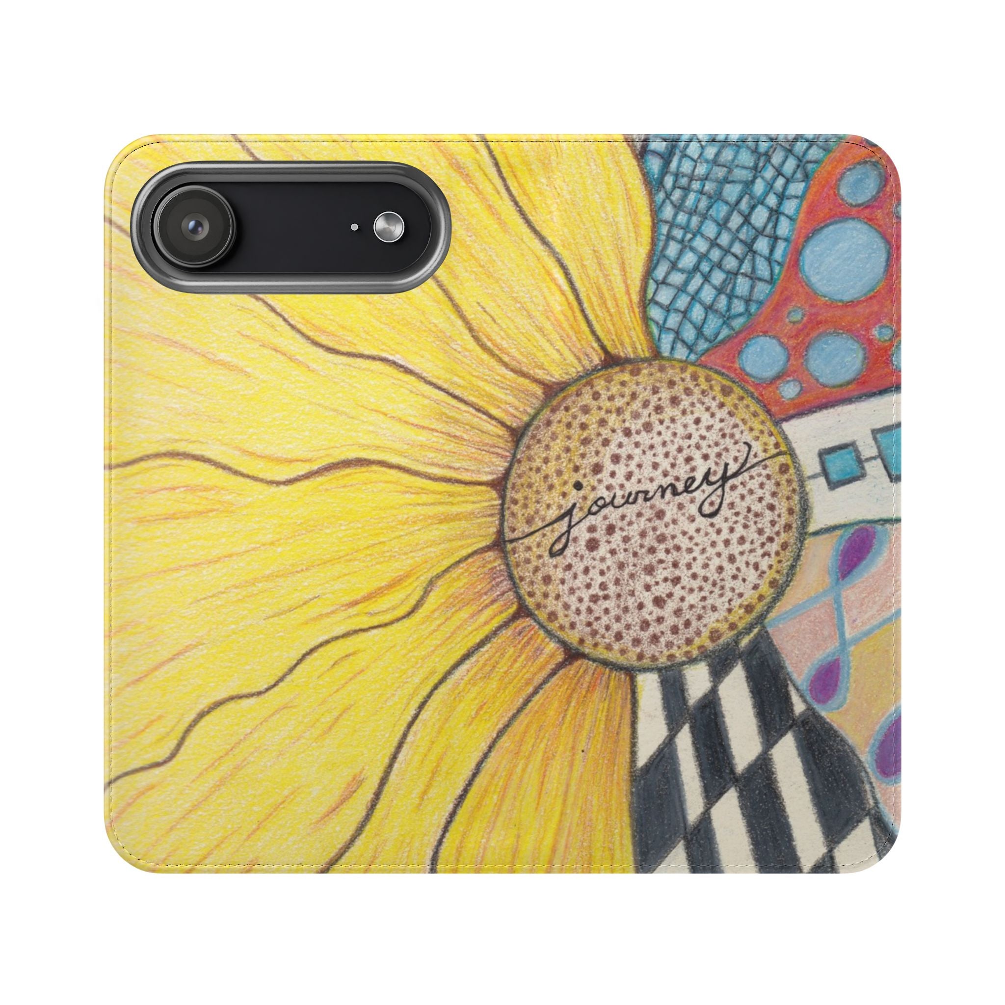 Phone Case, Sunflower Journey Flip Case – Artistic Floral