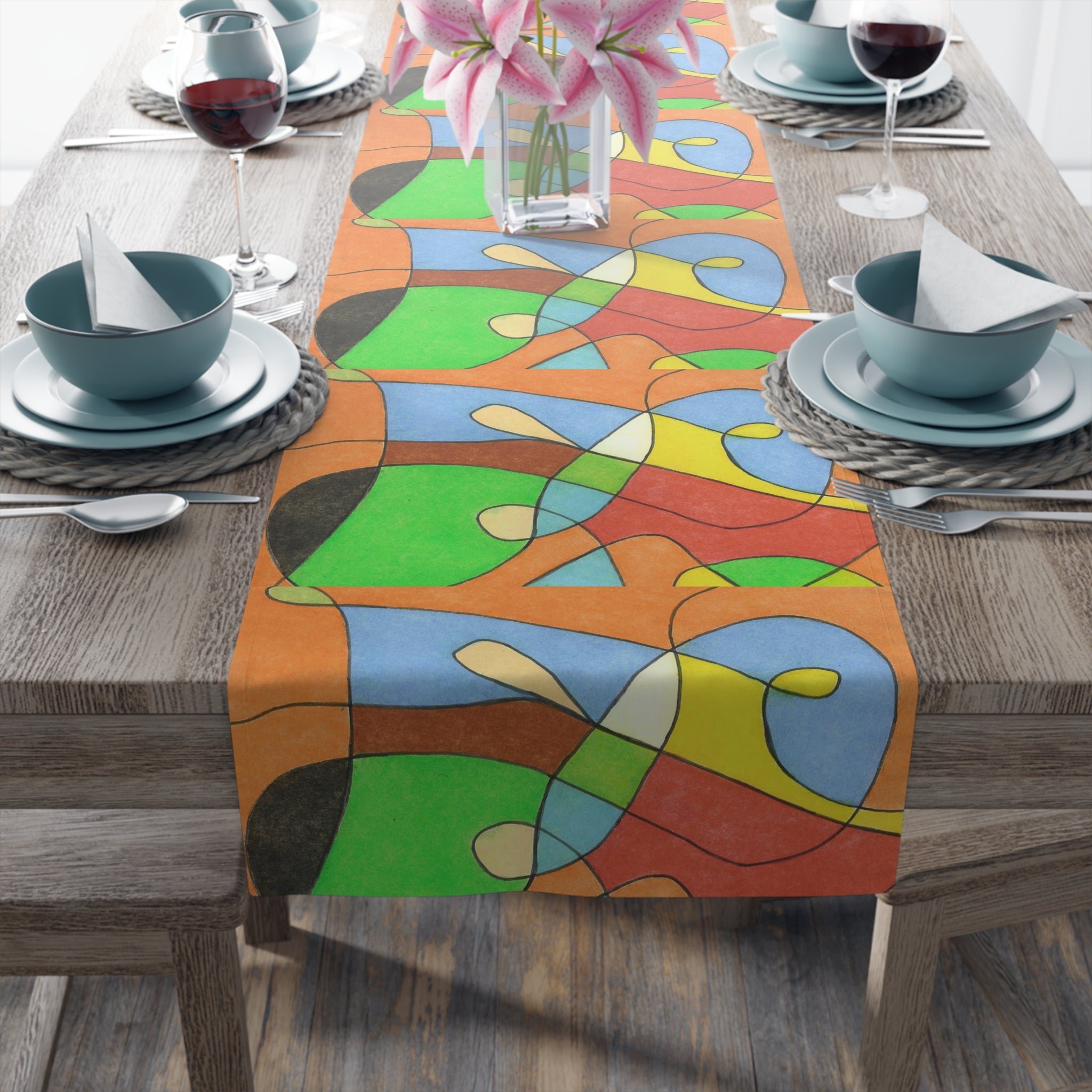 Table Runner, Abstract Colorblock  — Bright Modern Dining Decor