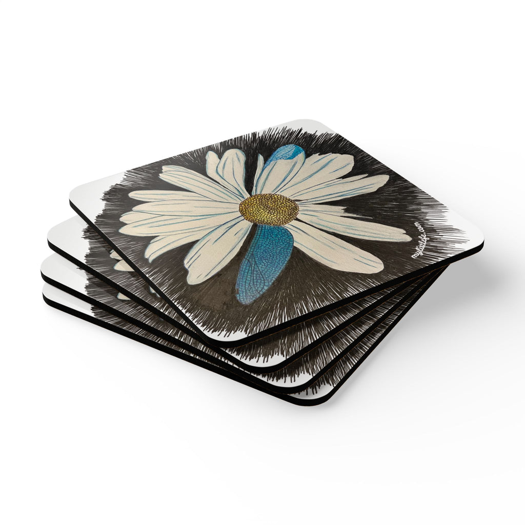 Coaster Set, Daisy Dragonfly Wings Design