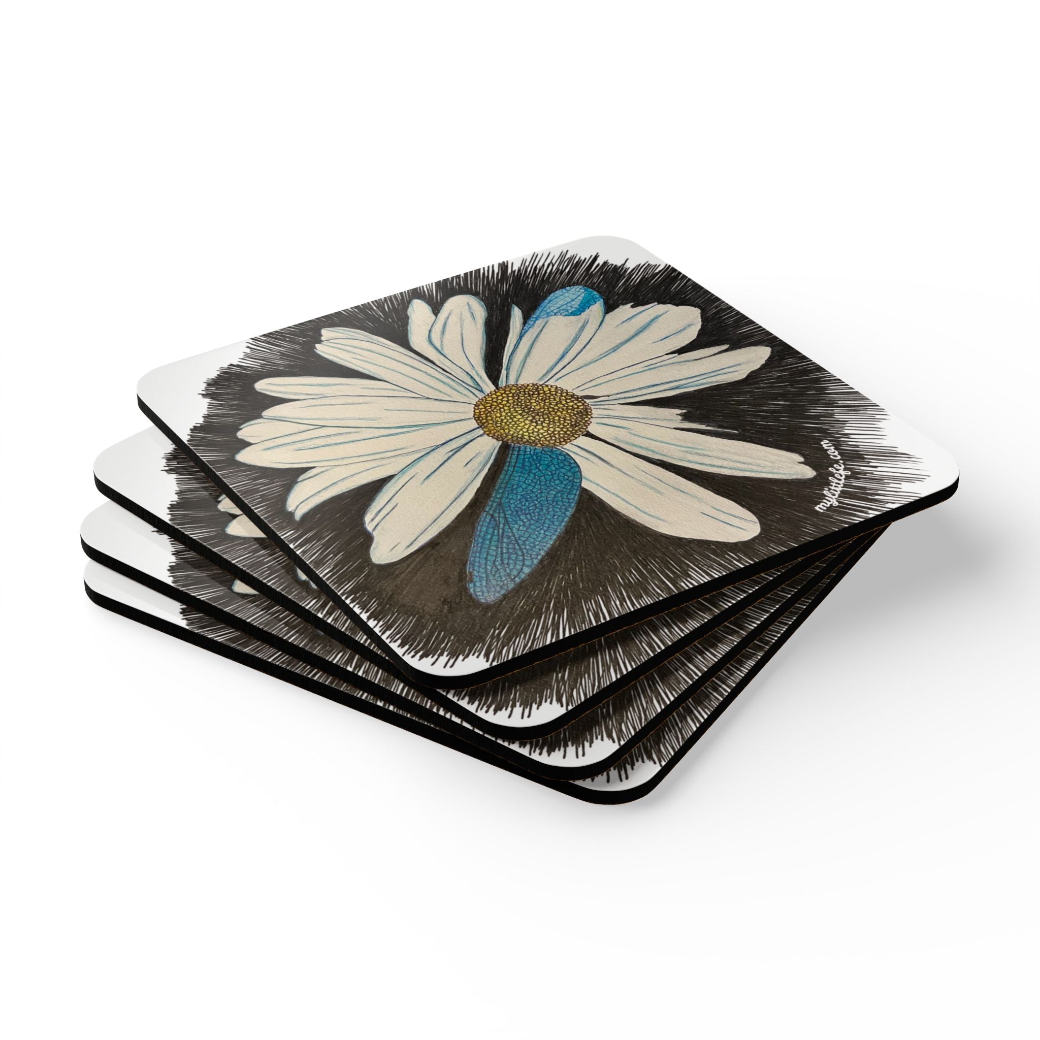 Coaster Set, Daisy Dragonfly Wings Design