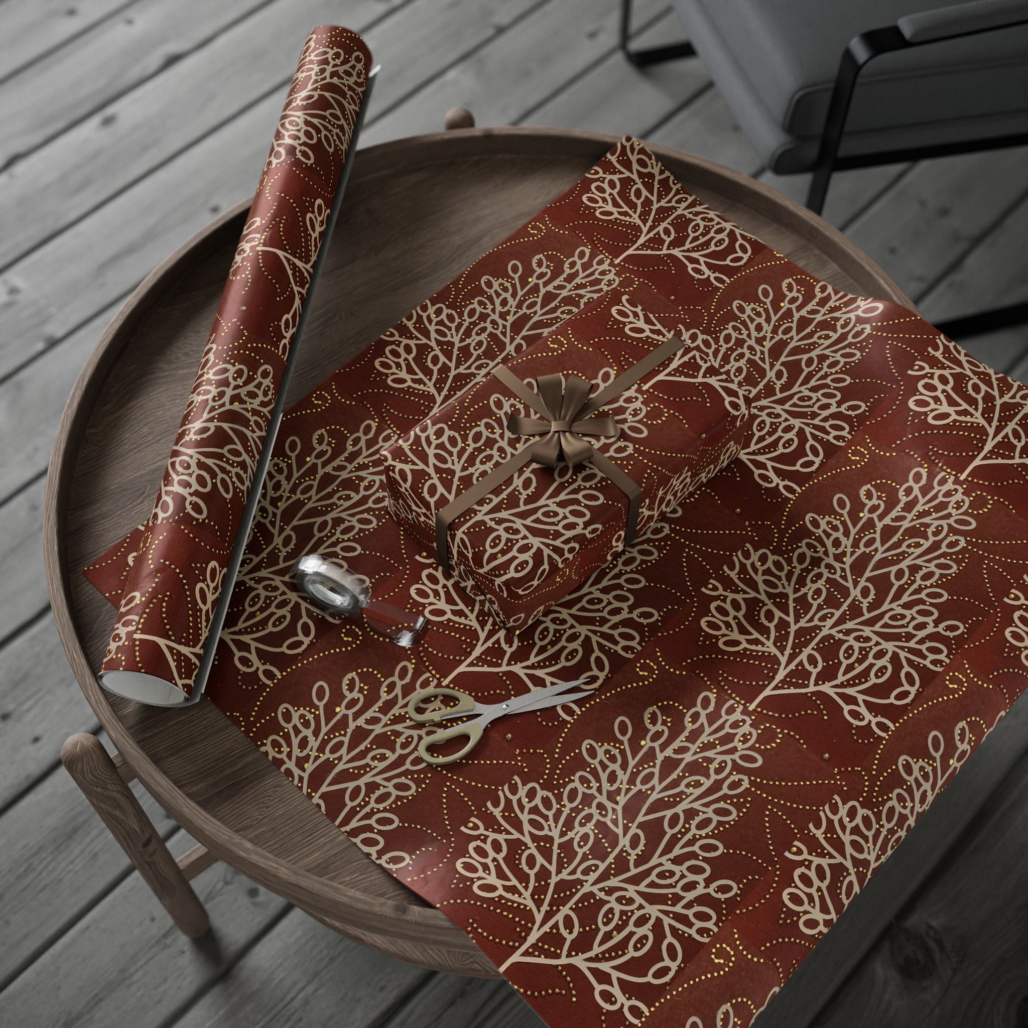 Decorative tray with a coral pattern on a wooden surface