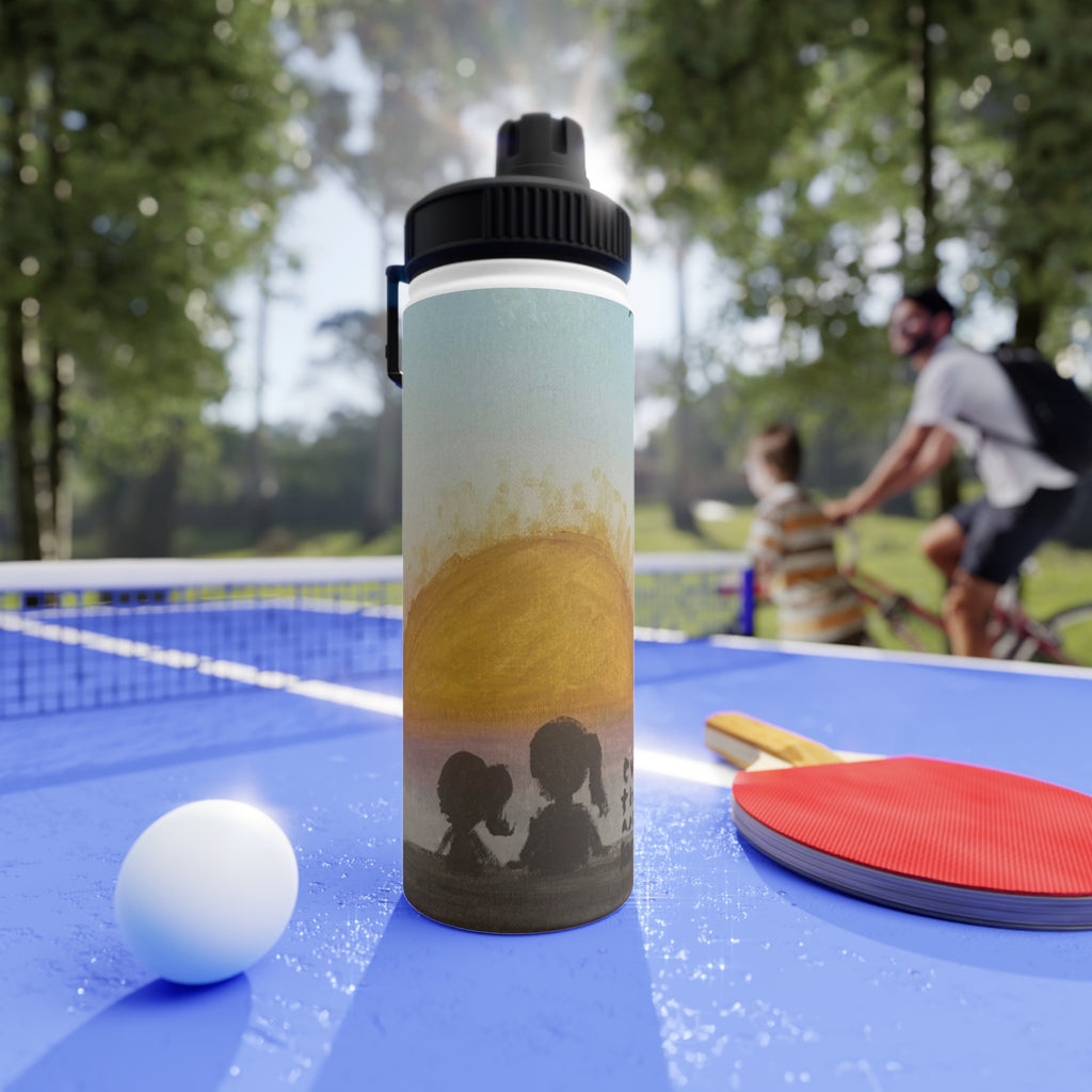 Stainless Steel Water Bottle — Sunset Silhouette Kids Scene