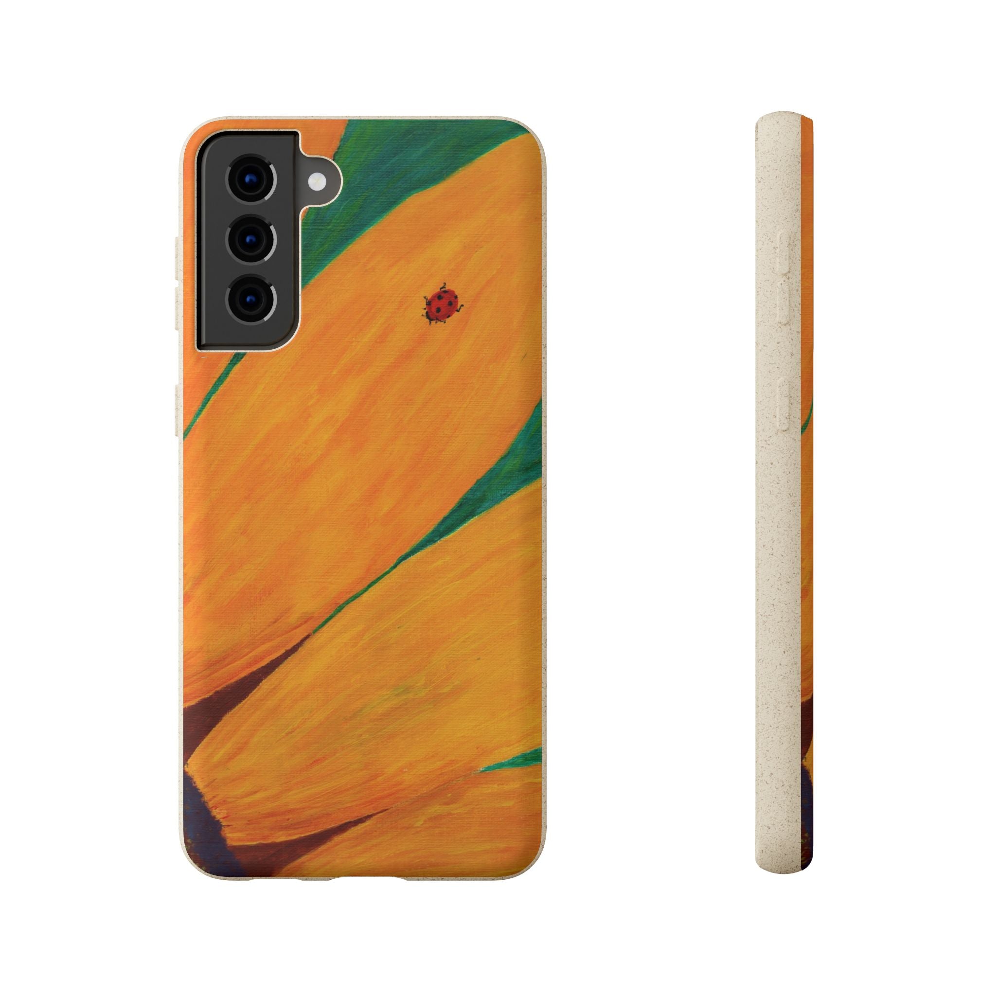 Phone Case with Print of Ladybug on Sunflower Painting| Biodegradable