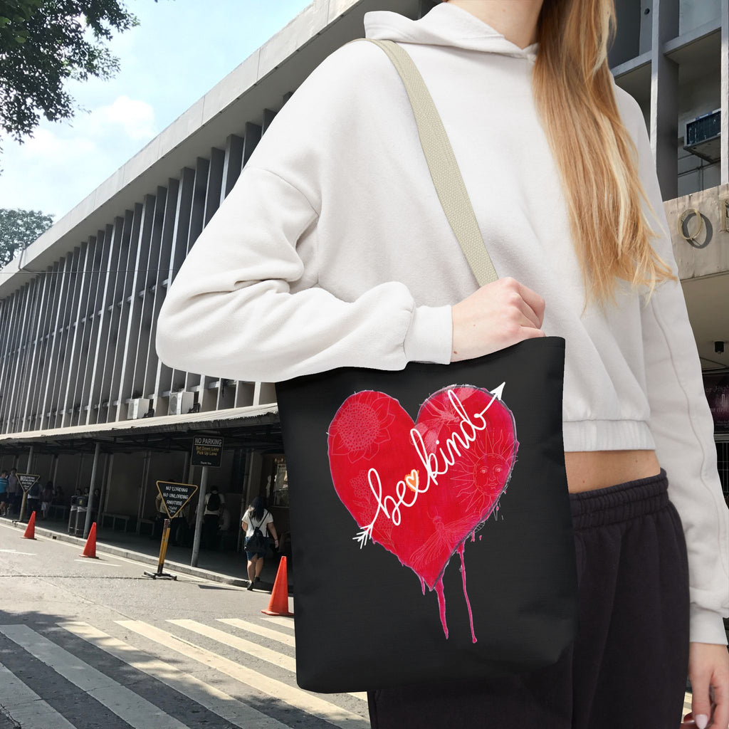 Bag, Be Kind Heart Tote Bag — Personalized Inspirational Canvas Tote