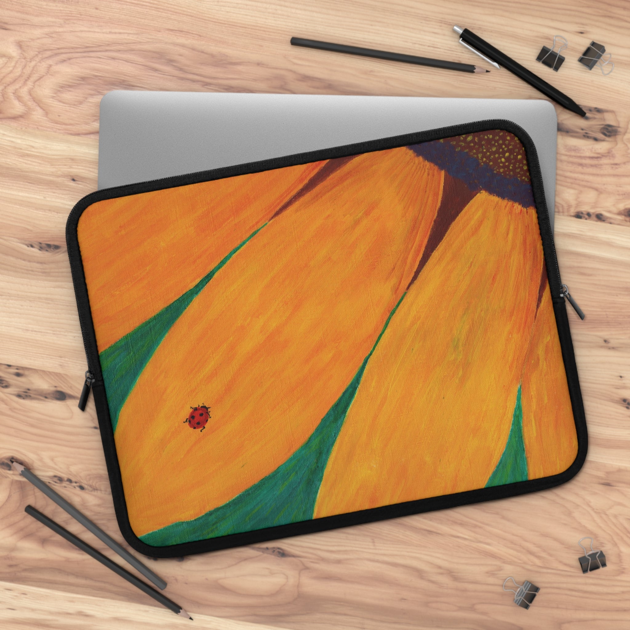 Case, Laptop Sleeve, Ladybug on a Sunflower, Dual zipper