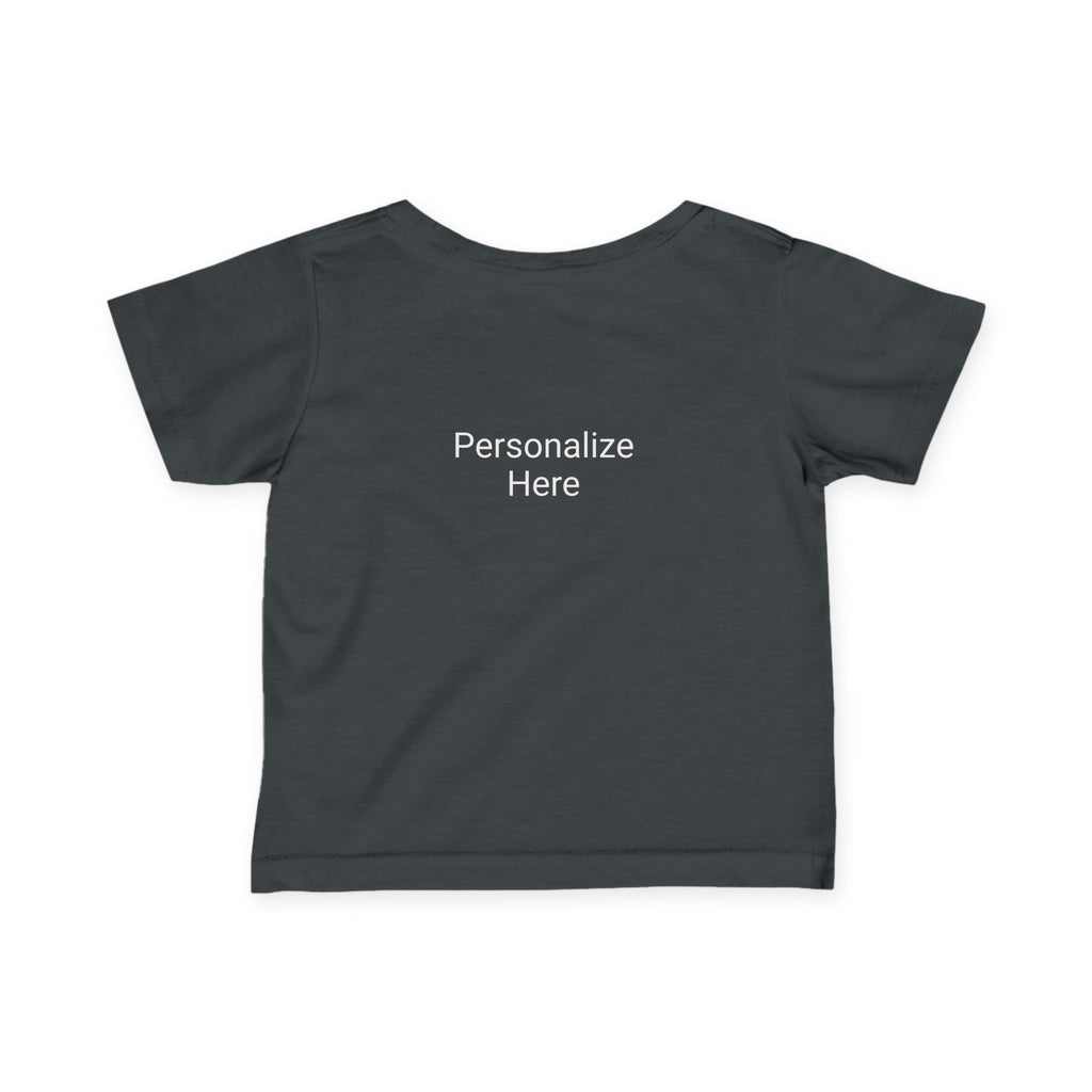 Dark gray t-shirt with 'Personalize Here' text on a white background