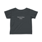 Dark gray t-shirt with 'Personalize Here' text on a white background