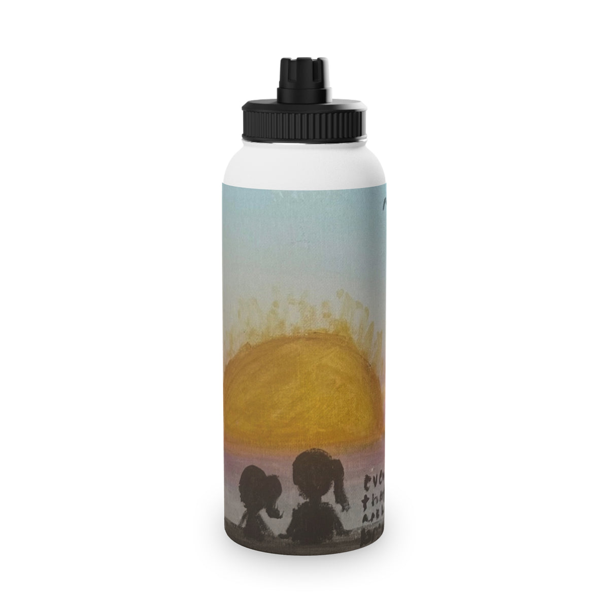 Stainless Steel Water Bottle — Sunset Silhouette Kids Scene