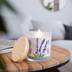 Candle, Lavender Plant Drawing — Frosted Glass | Wooden Wick