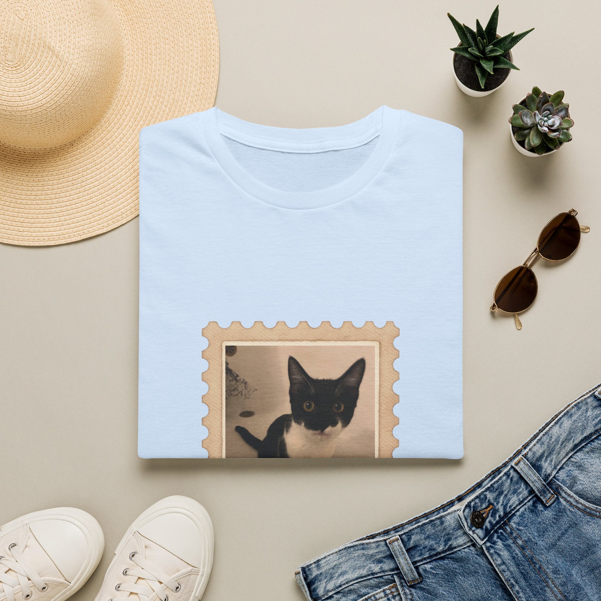 Cat Stamp T-Shirt – 'Cuteness Guaranteed' Vintage Photo Tee