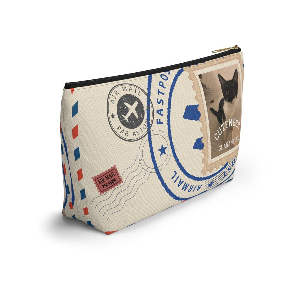 Cat Stamp Airmail Accessory Pouch — Cute Postage Cosmetic Bag