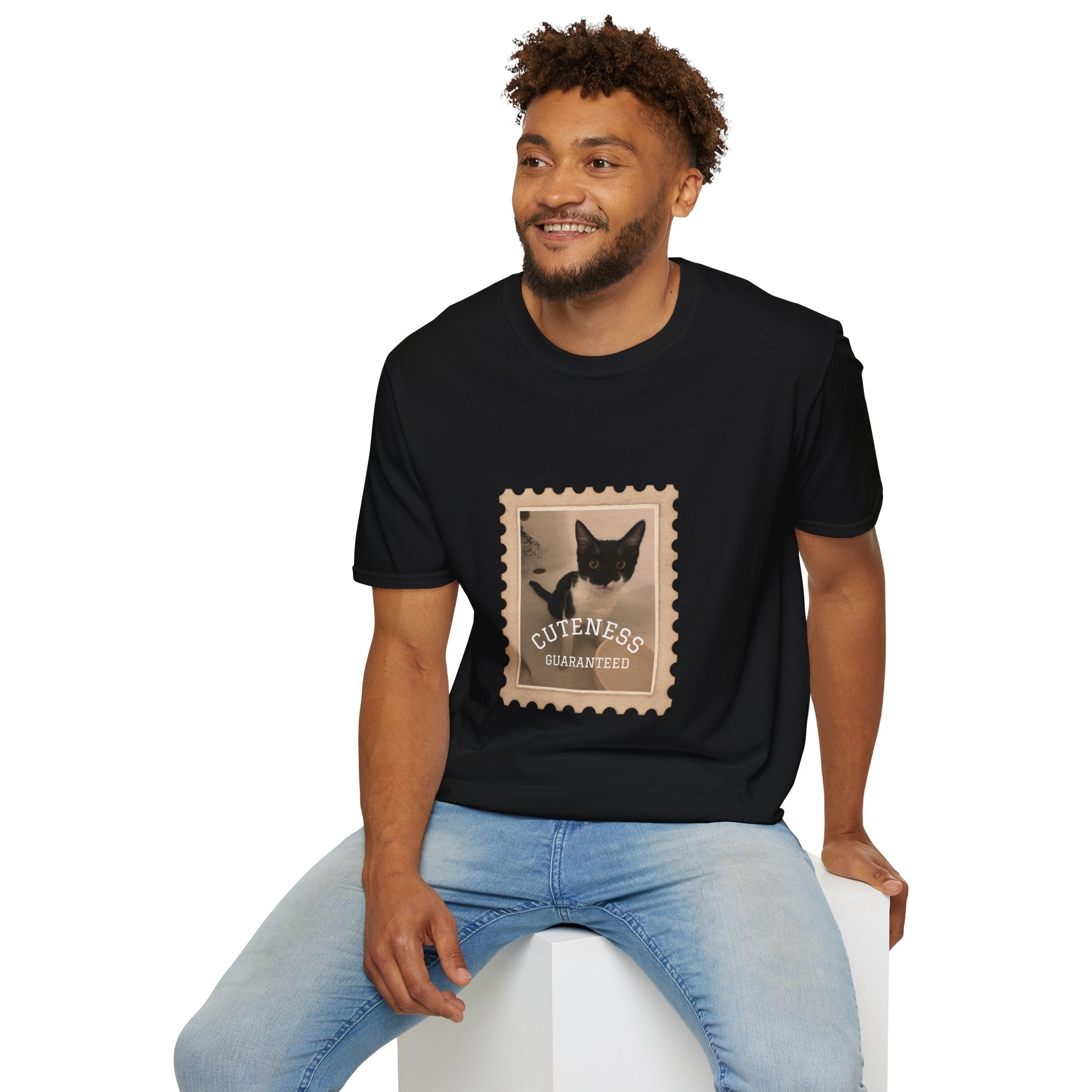 Cat Stamp T-Shirt – 'Cuteness Guaranteed' Vintage Photo Tee