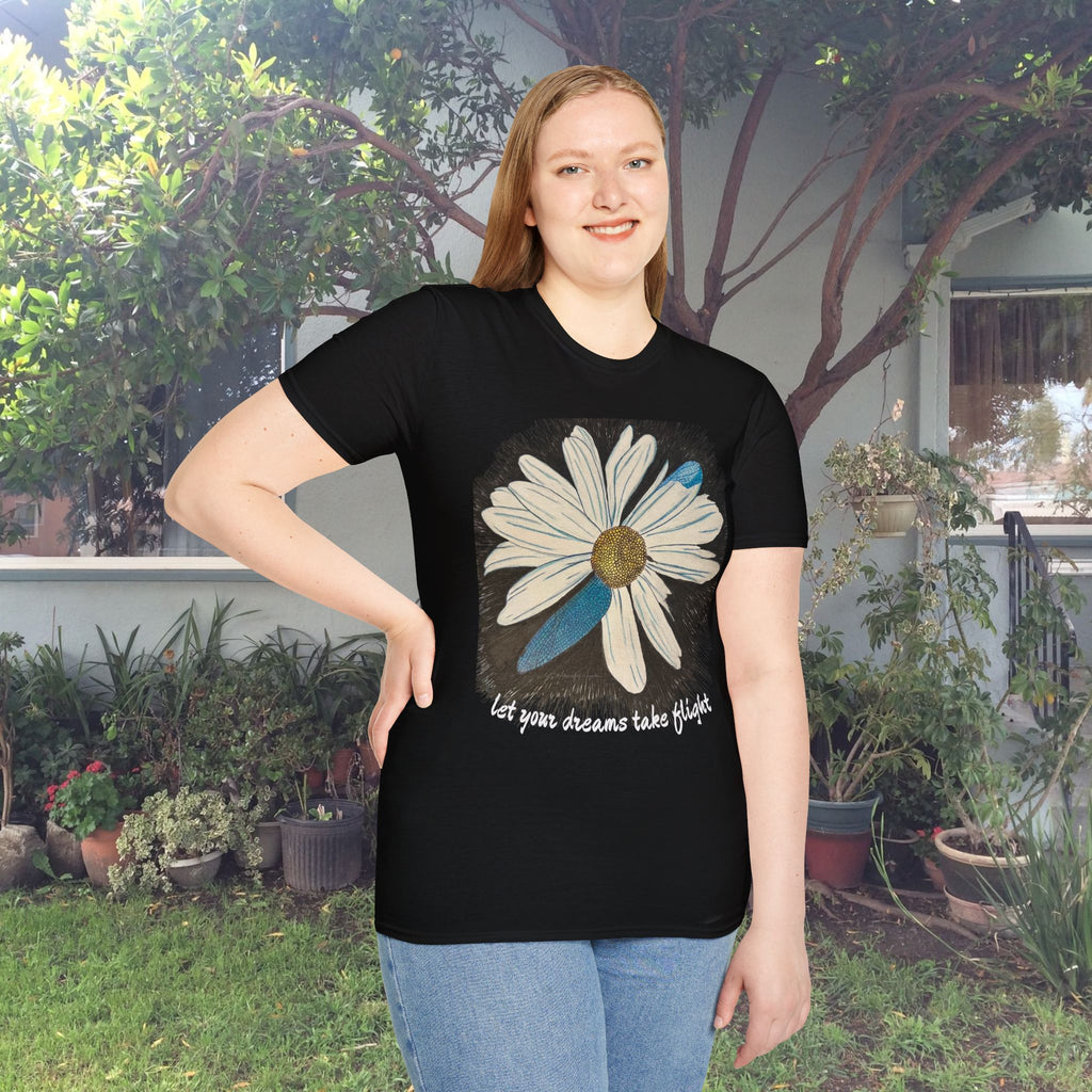Shirt, Dreams Take Flight Daisy with Dragonfly Wings T-Shirt