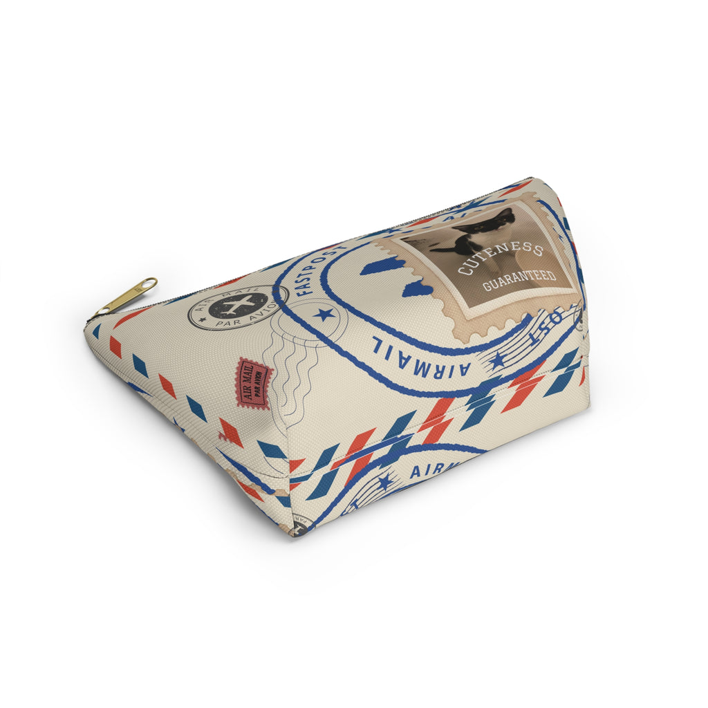 Cat Stamp Airmail Accessory Pouch — Cute Postage Cosmetic Bag
