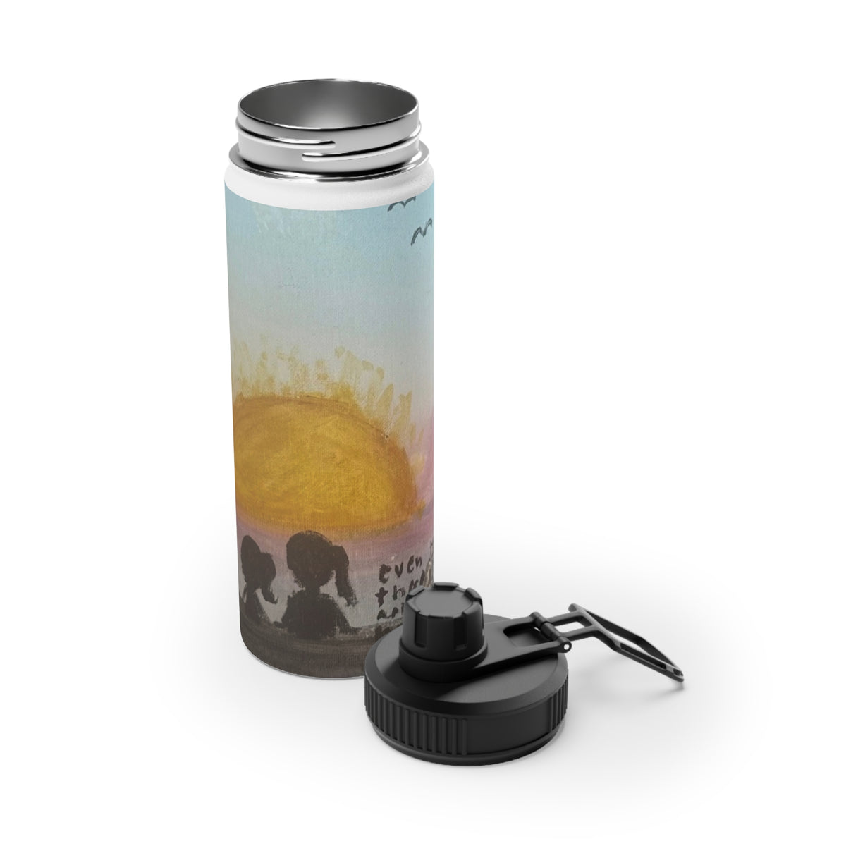 Stainless Steel Water Bottle — Sunset Silhouette Kids Scene