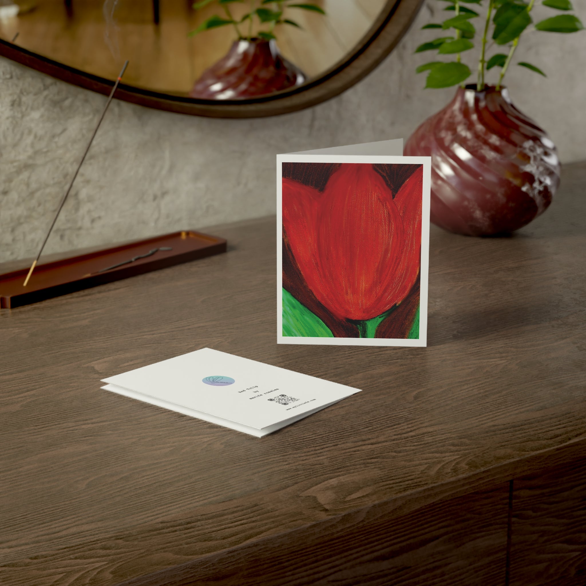 Greeting Card, Red Tulip — Original Acrylic Painting by Marife Rosales