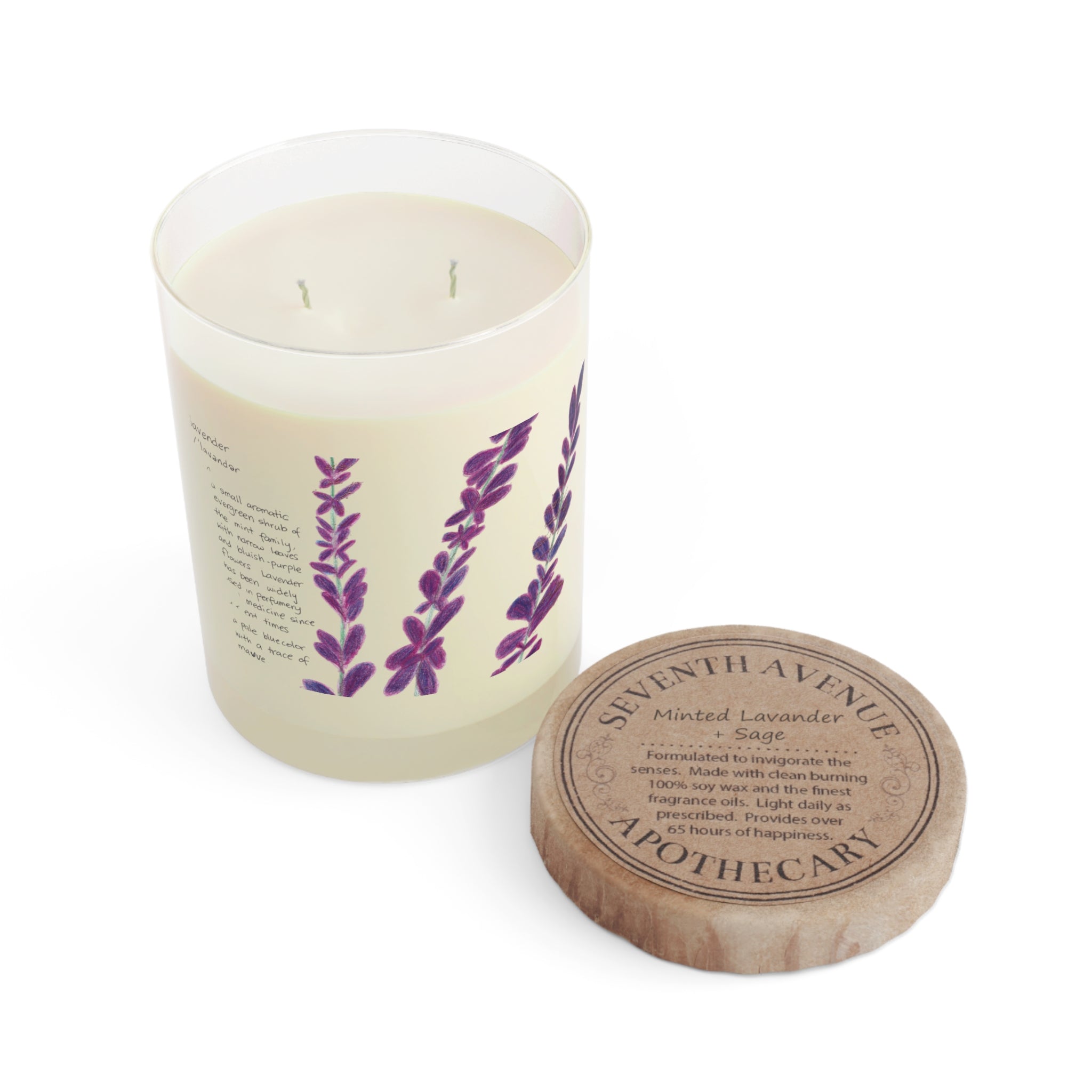 Candle, Lavender design Glass - Lavender and Sage scent