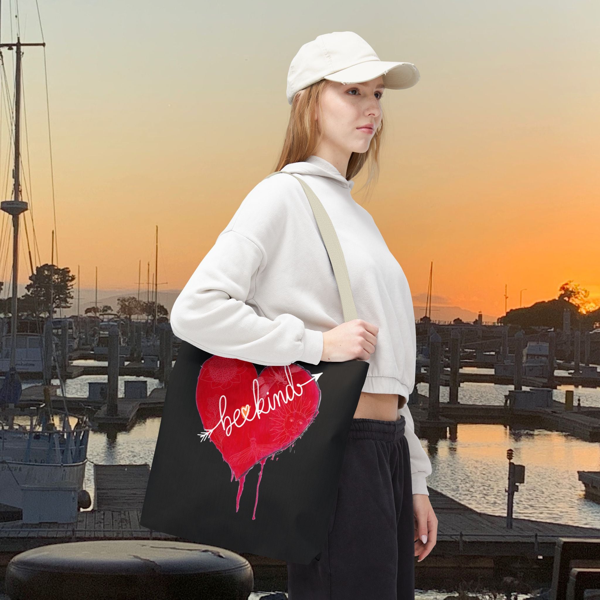 Bag, Be Kind Heart Tote Bag — Personalized Inspirational Canvas Tote