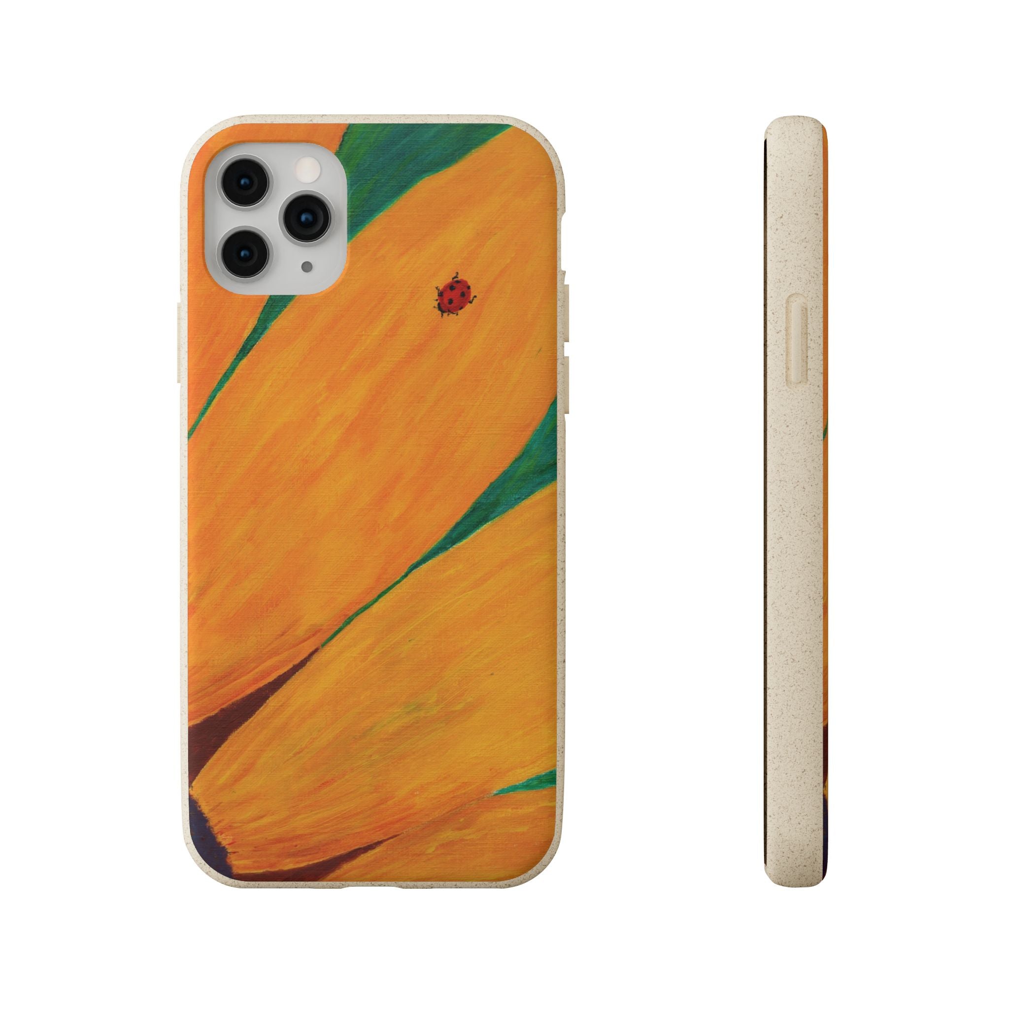 Phone Case with Print of Ladybug on Sunflower Painting| Biodegradable