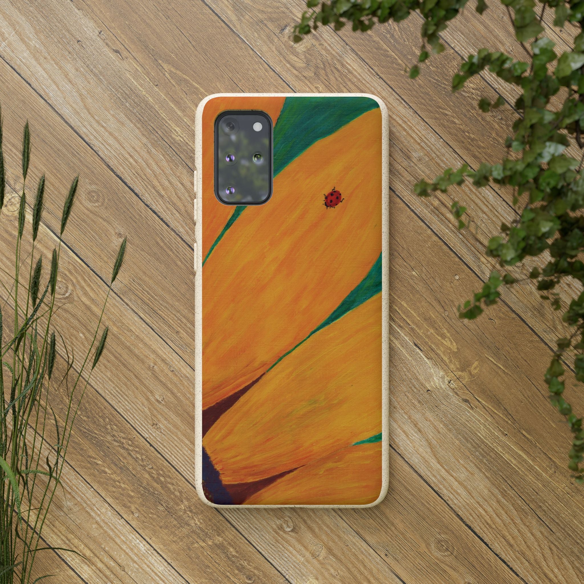 Phone Case, Ladybug on Sunflower Painting| Biodegradable