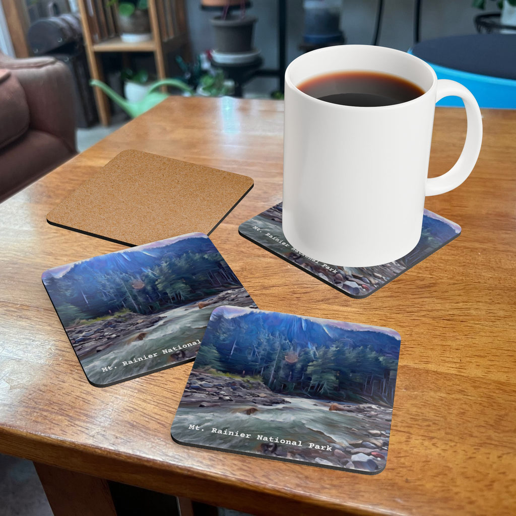 Coaster Set (4), Mt. Rainier Coasters, Home Decor, Eco-Friendly Gifts, Outdoor Enthusiast Accessories
