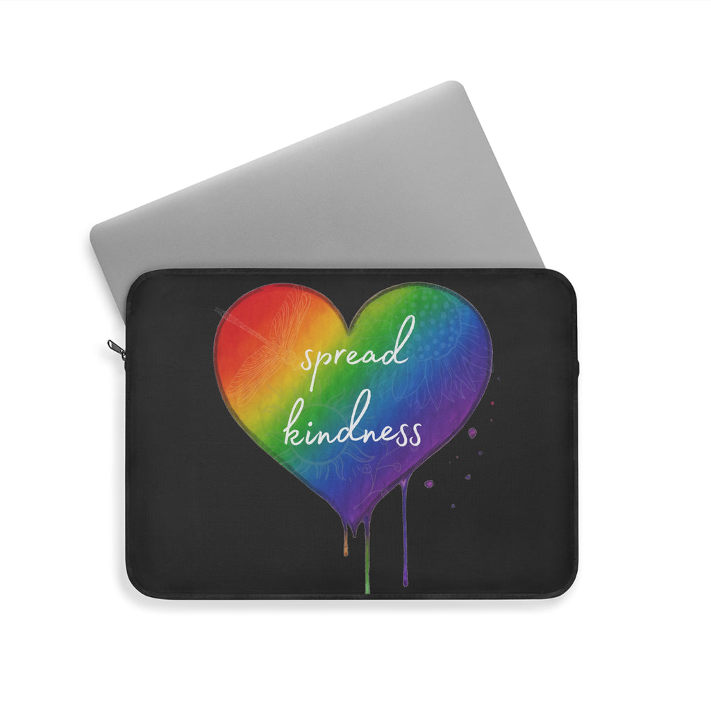 Rainbow Heart "Spread Kindness" Laptop Sleeve — Protective Sleeve with Drip Art