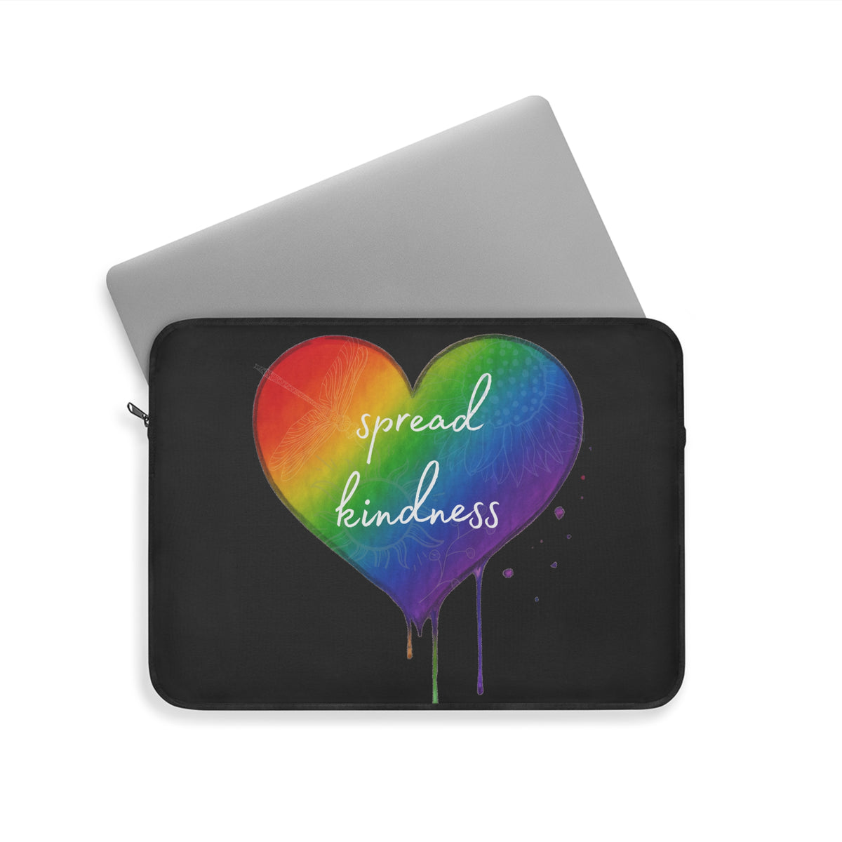 Rainbow Heart "Spread Kindness" Laptop Sleeve — Protective Sleeve with Drip Art