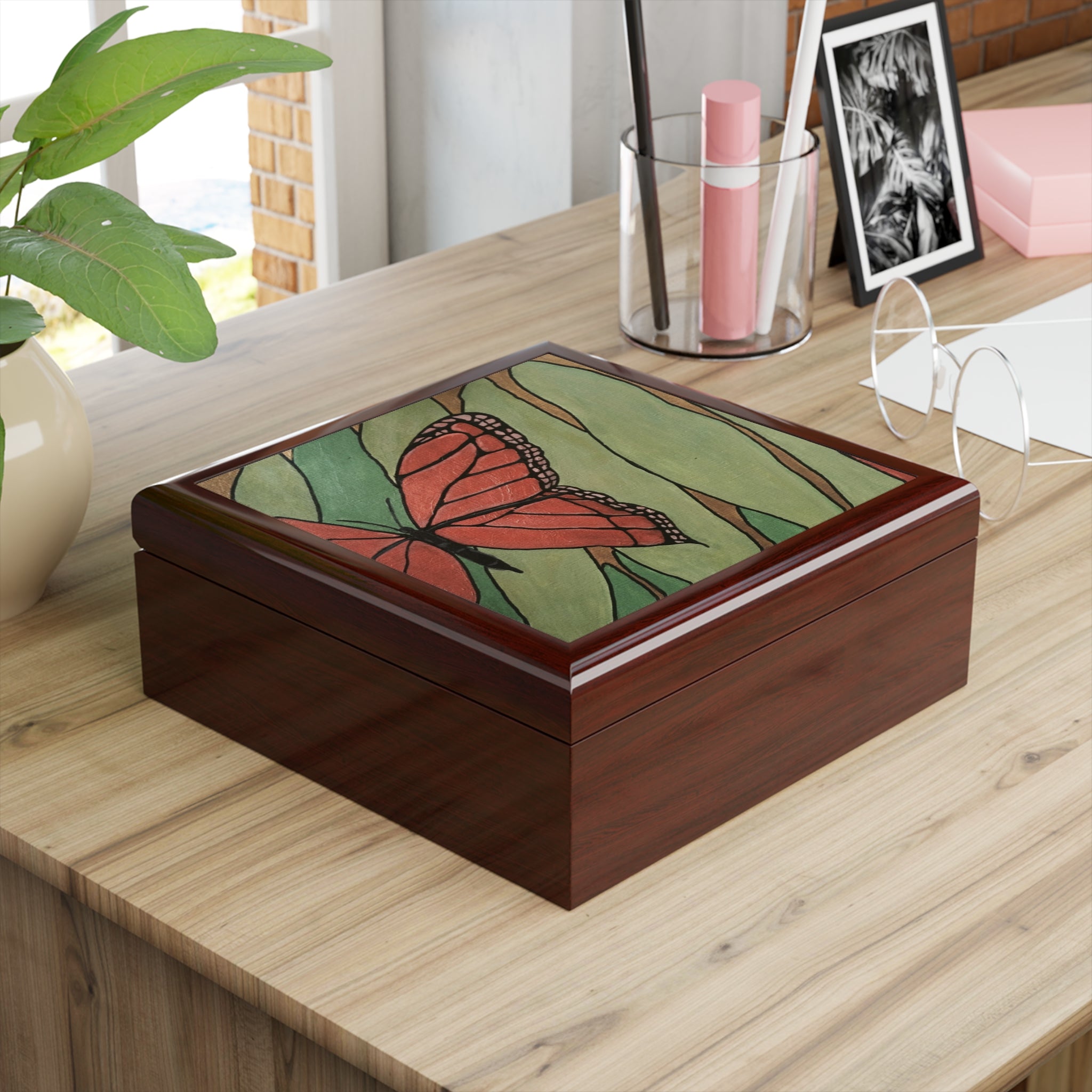 Jewelry Box, Metallic Butterfly Design
