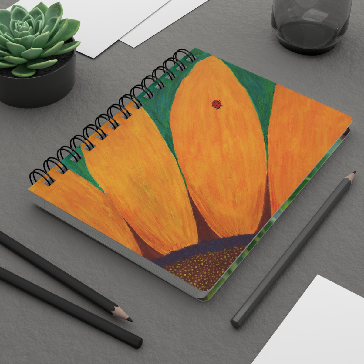 Notebook, Ladybug on a Sunflower - Spiral Journal (5"x7")