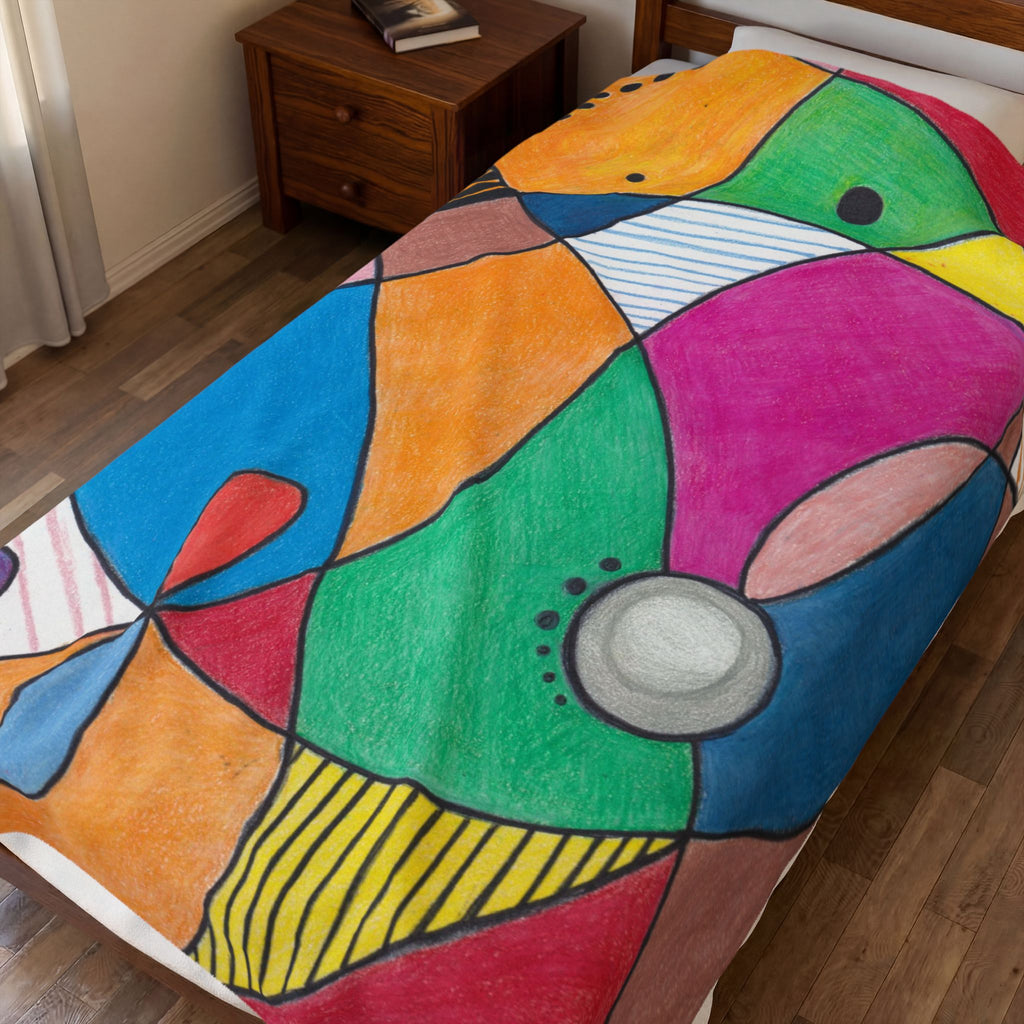 Blanket, Abstract Colorful Geometry Velveteen Plush