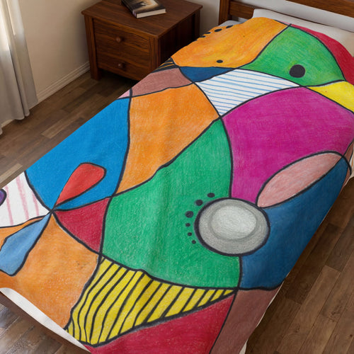 Blanket, Abstract Colorful Geometry Velveteen Plush