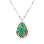 Jewelry, Oval Necklace - Dragonfly on a Leaf Pendant