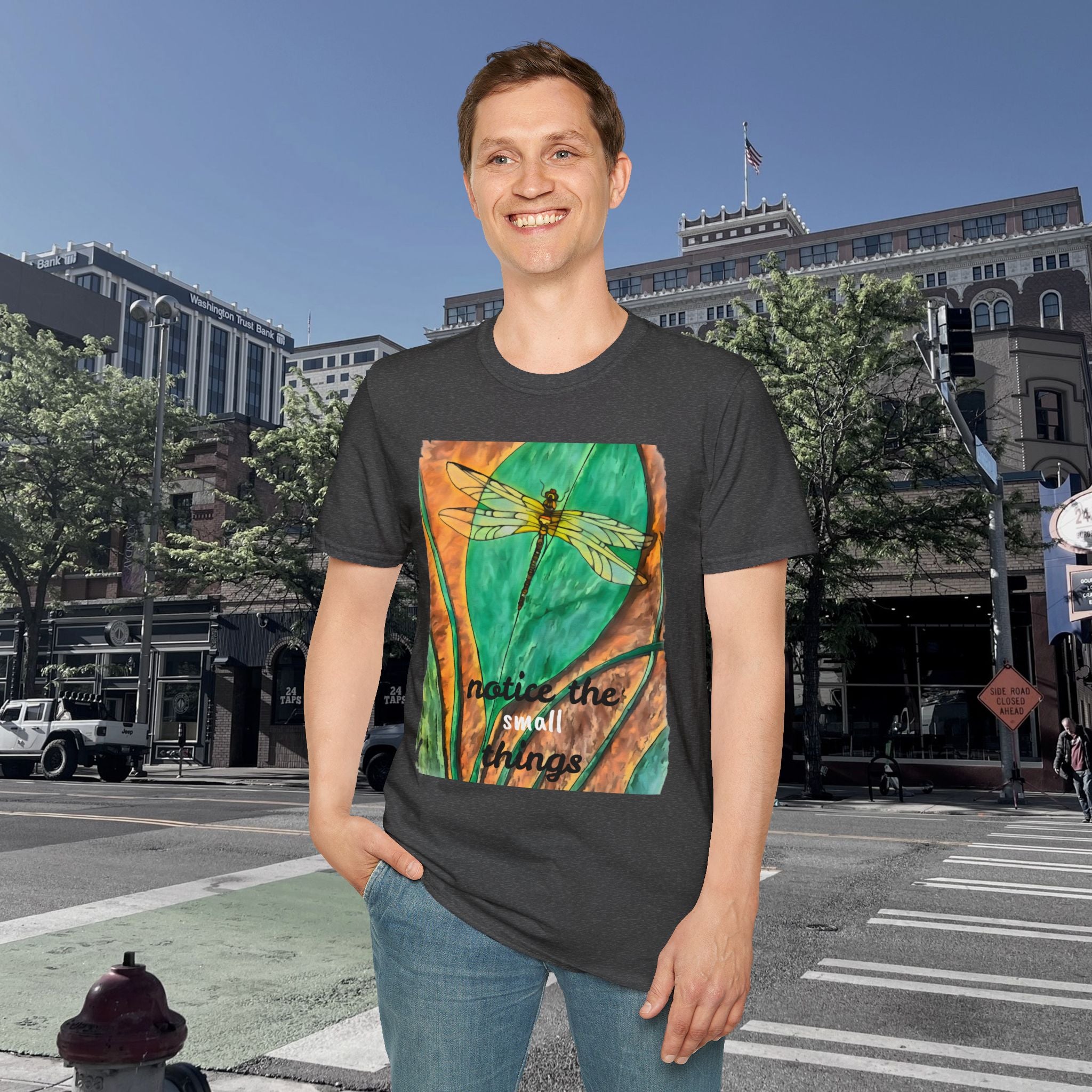 Shirt, Dragonfly on leaf T-Shirt | Unisex Softstyle Tee