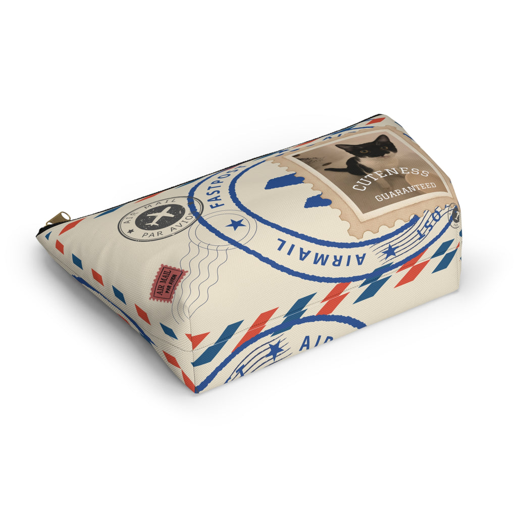 Cat Stamp Airmail Accessory Pouch — Cute Postage Cosmetic Bag