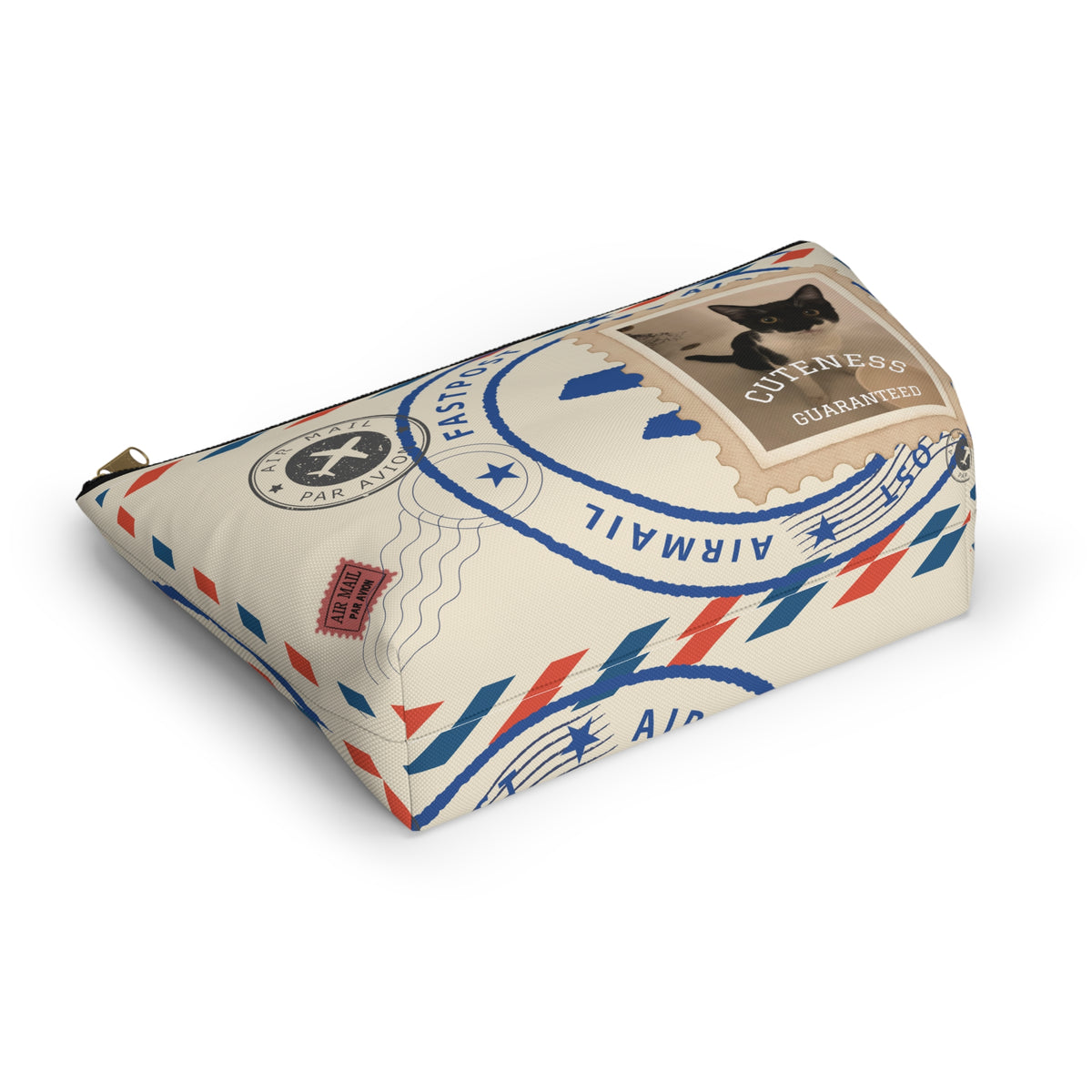 Cat Stamp Airmail Accessory Pouch — Cute Postage Cosmetic Bag