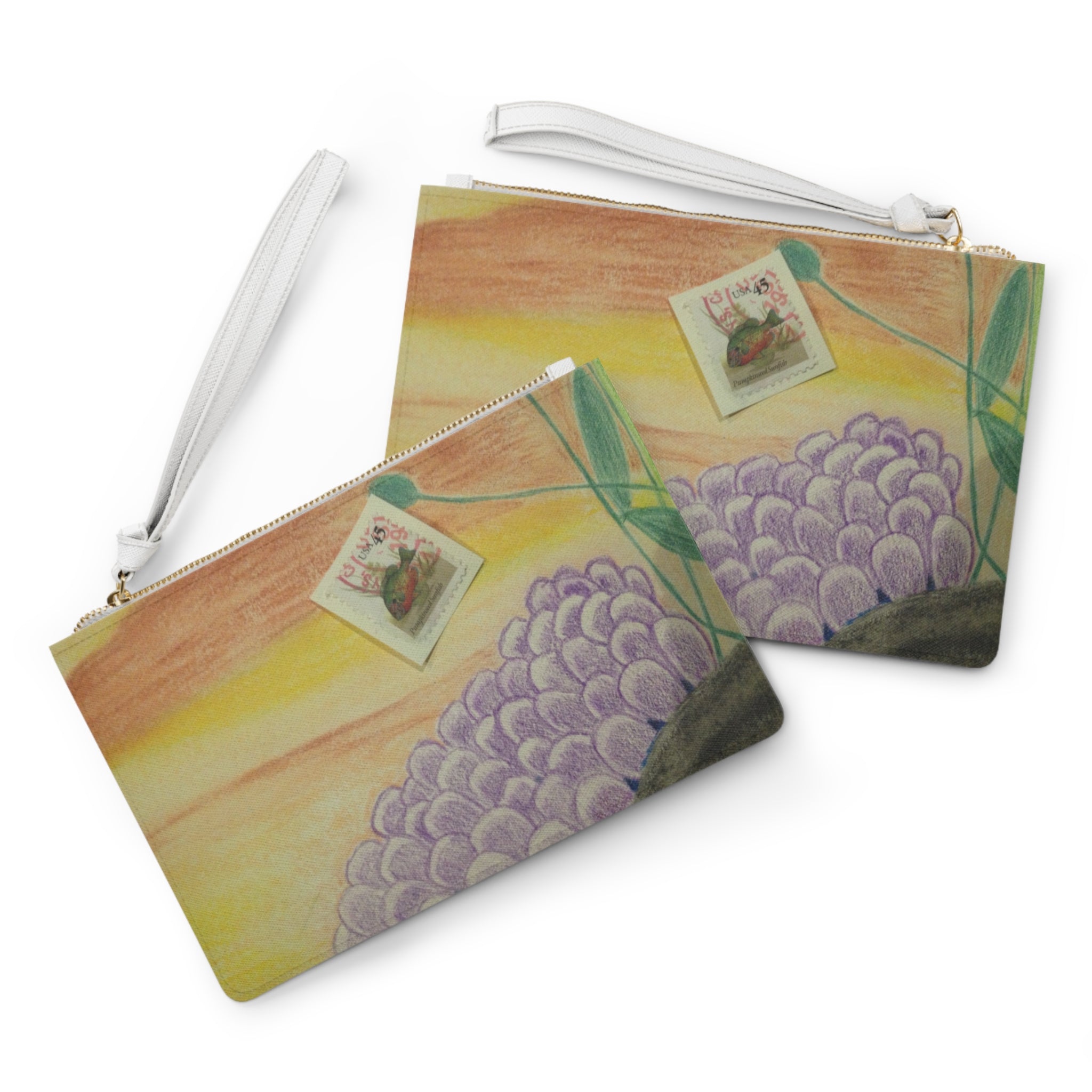 Two pouches with grape design on a white background