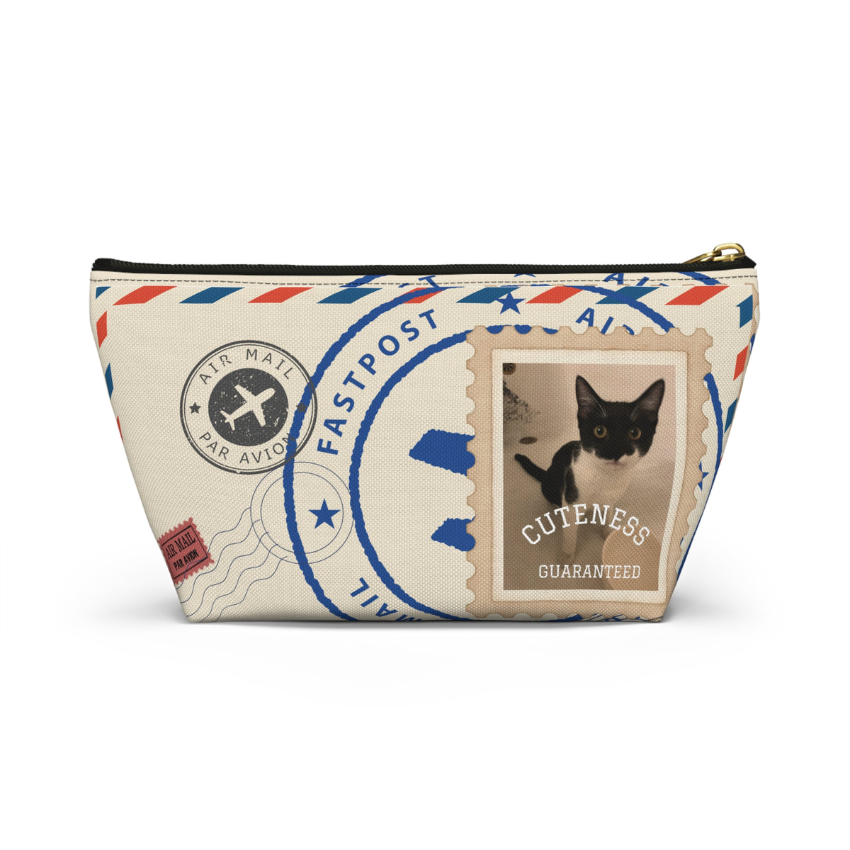 Cat Stamp Airmail Accessory Pouch — Cute Postage Cosmetic Bag