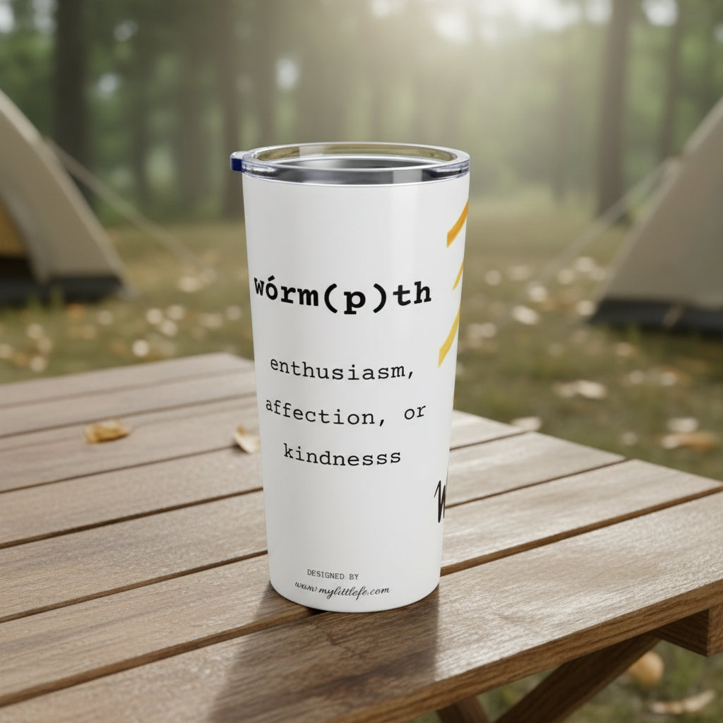 Tumbler with text design on a campground background