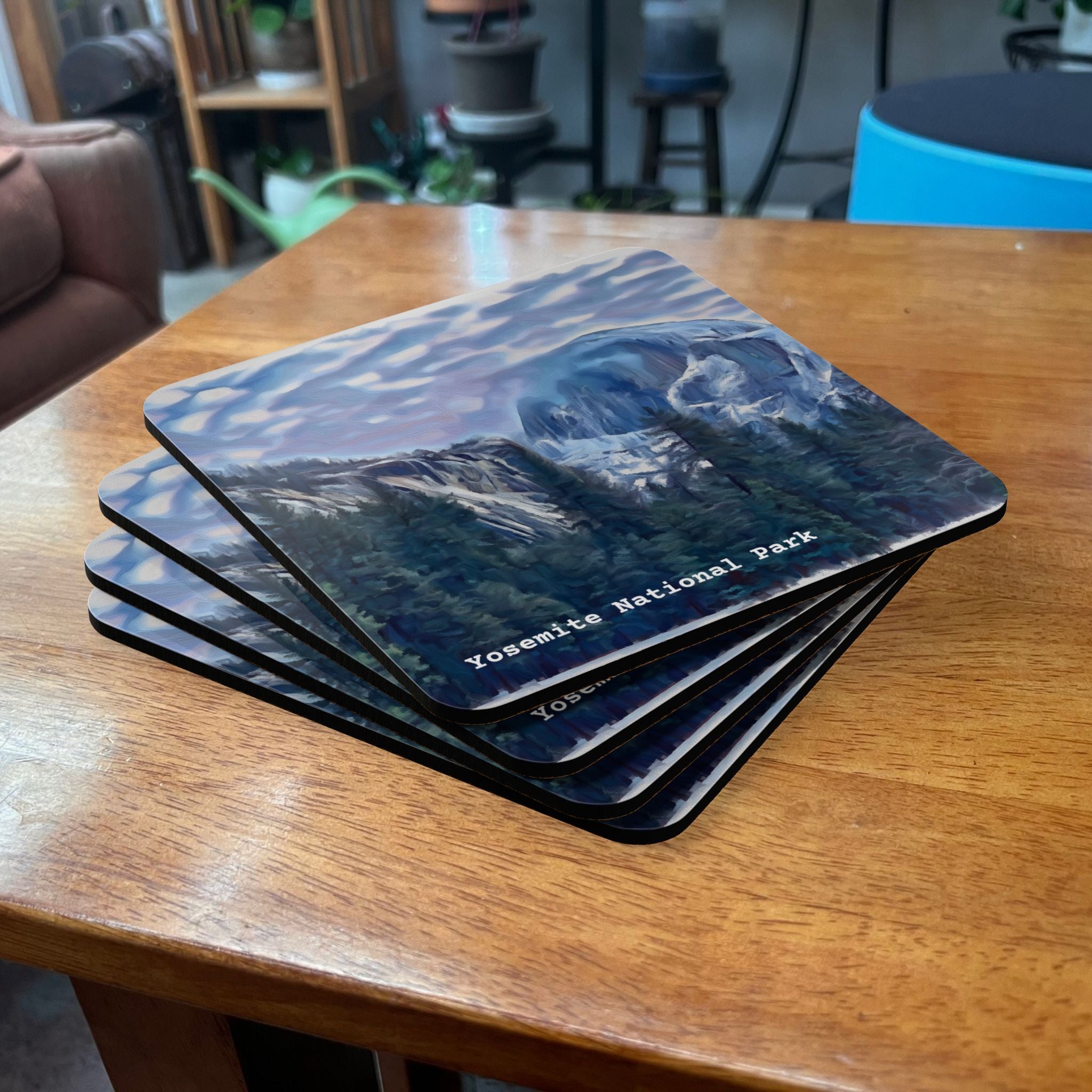 Coaster Set (4), Yosemite Park Coasters, Home Decor, Eco-Friendly Gifts, Outdoor Enthusiast Accessories