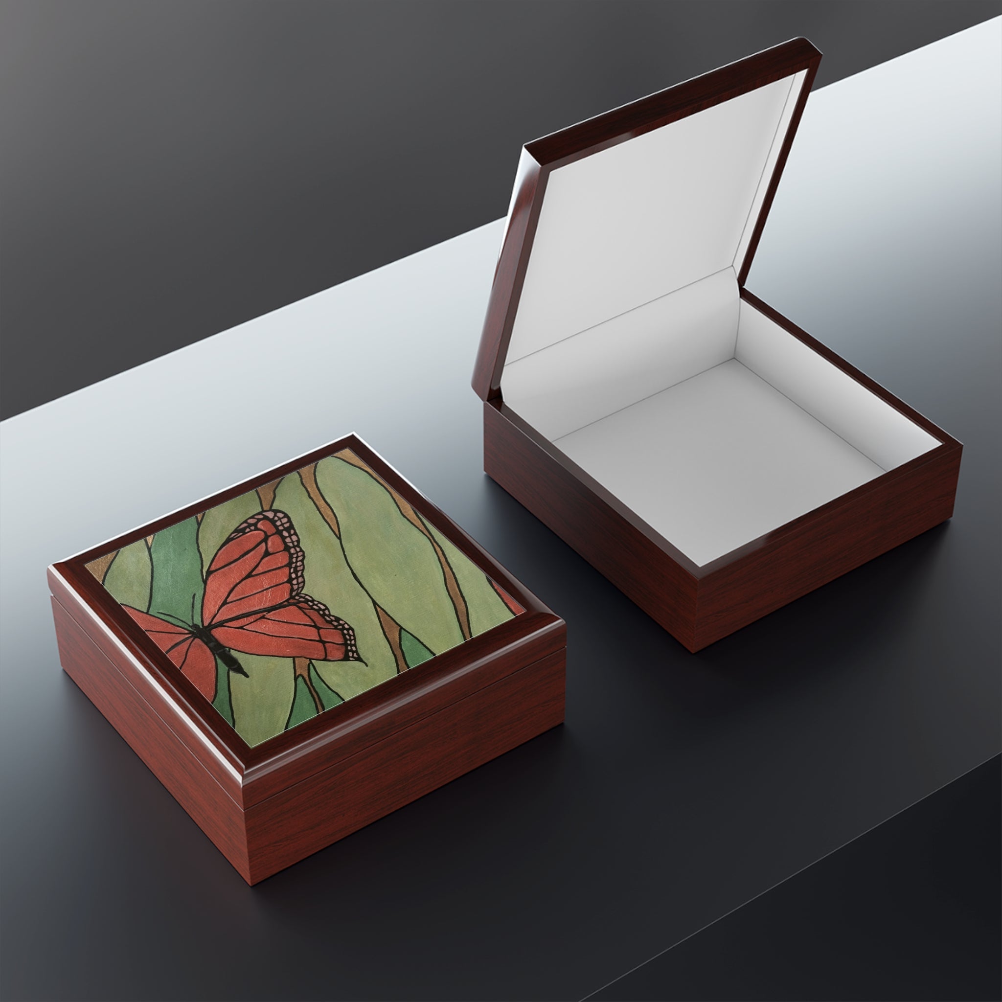 Jewelry Box, Mettalic Butterfly Design