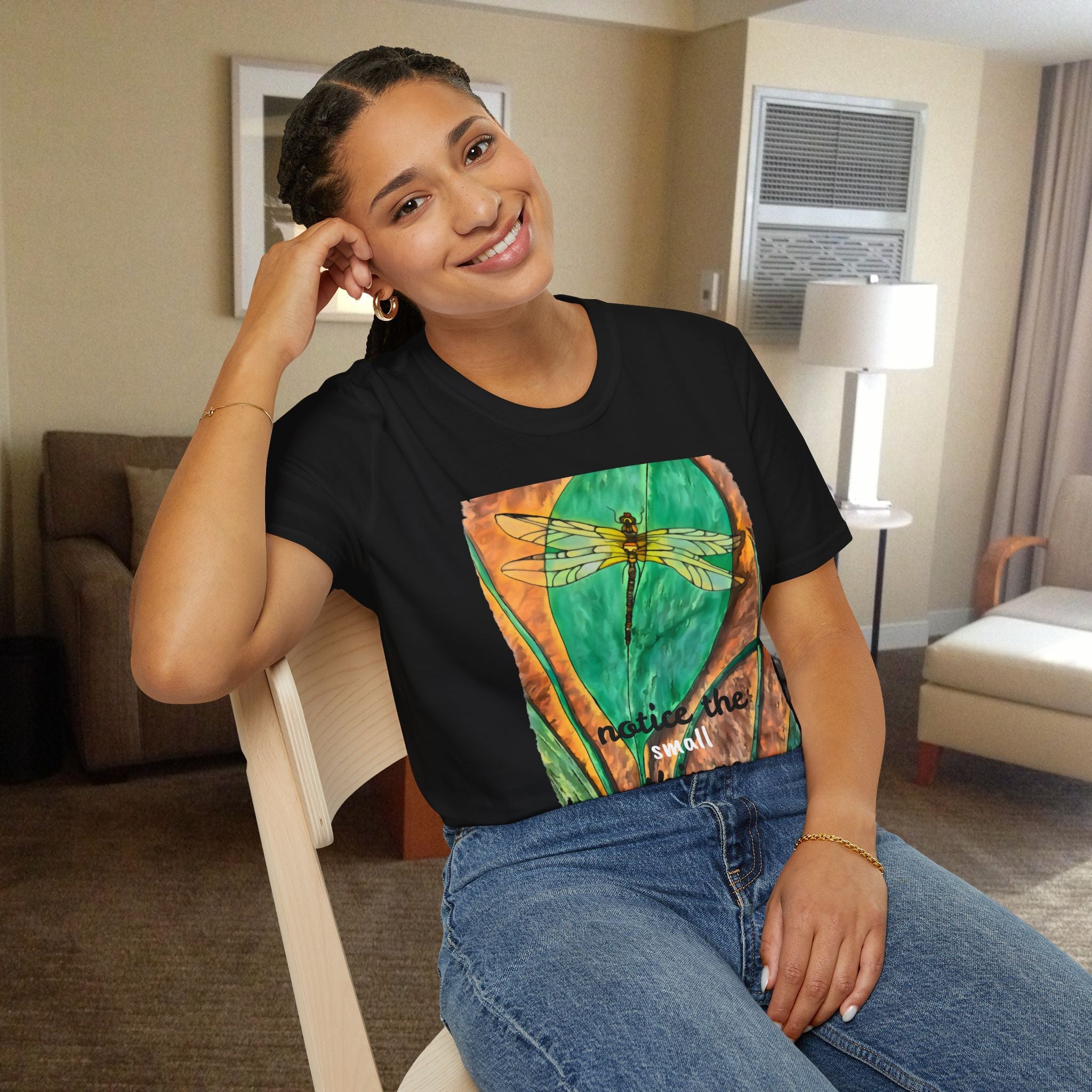 Shirt, Dragonfly on leaf T-Shirt | Unisex Softstyle Tee