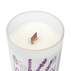 Candle, Lavender Plant Drawing — Frosted Glass | Wooden Wick
