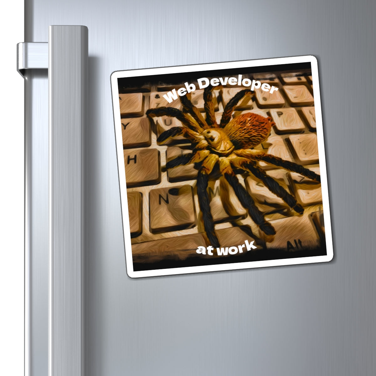 Magnet — "Web Developer at Work" Spider on Keyboard